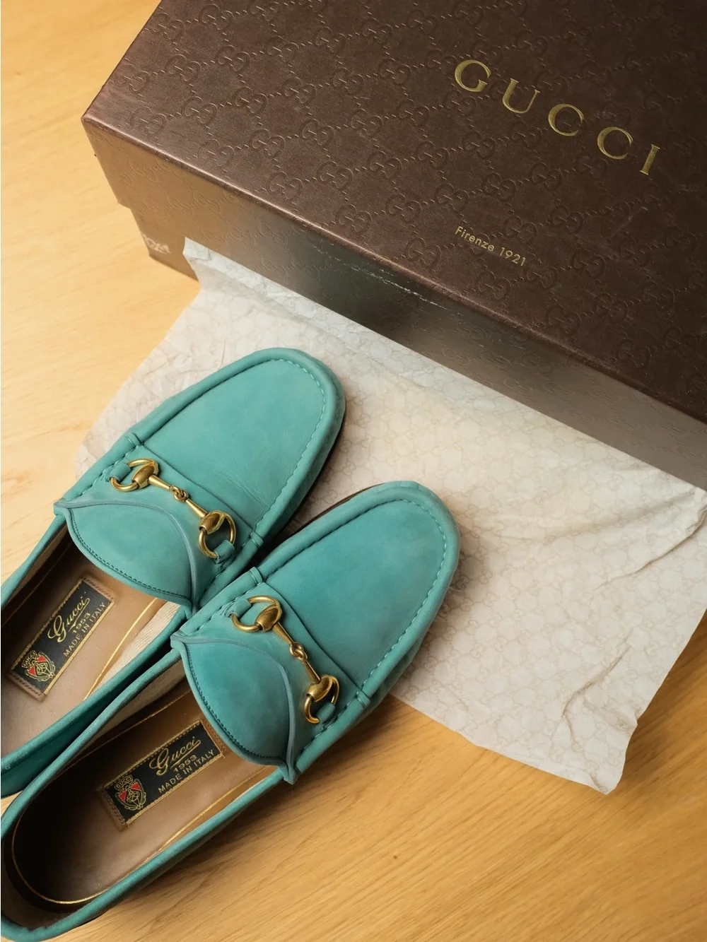 Rare Gucci 1953 Horsebit Loafers Teal Leather Size 8 With Box